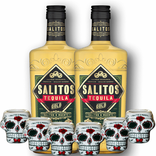Pachet 2x Salitos Tequila Gold 0,7L + 6 Pahare Cadou